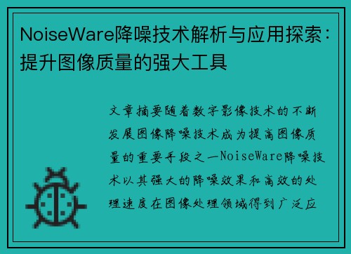 NoiseWare降噪技术解析与应用探索：提升图像质量的强大工具